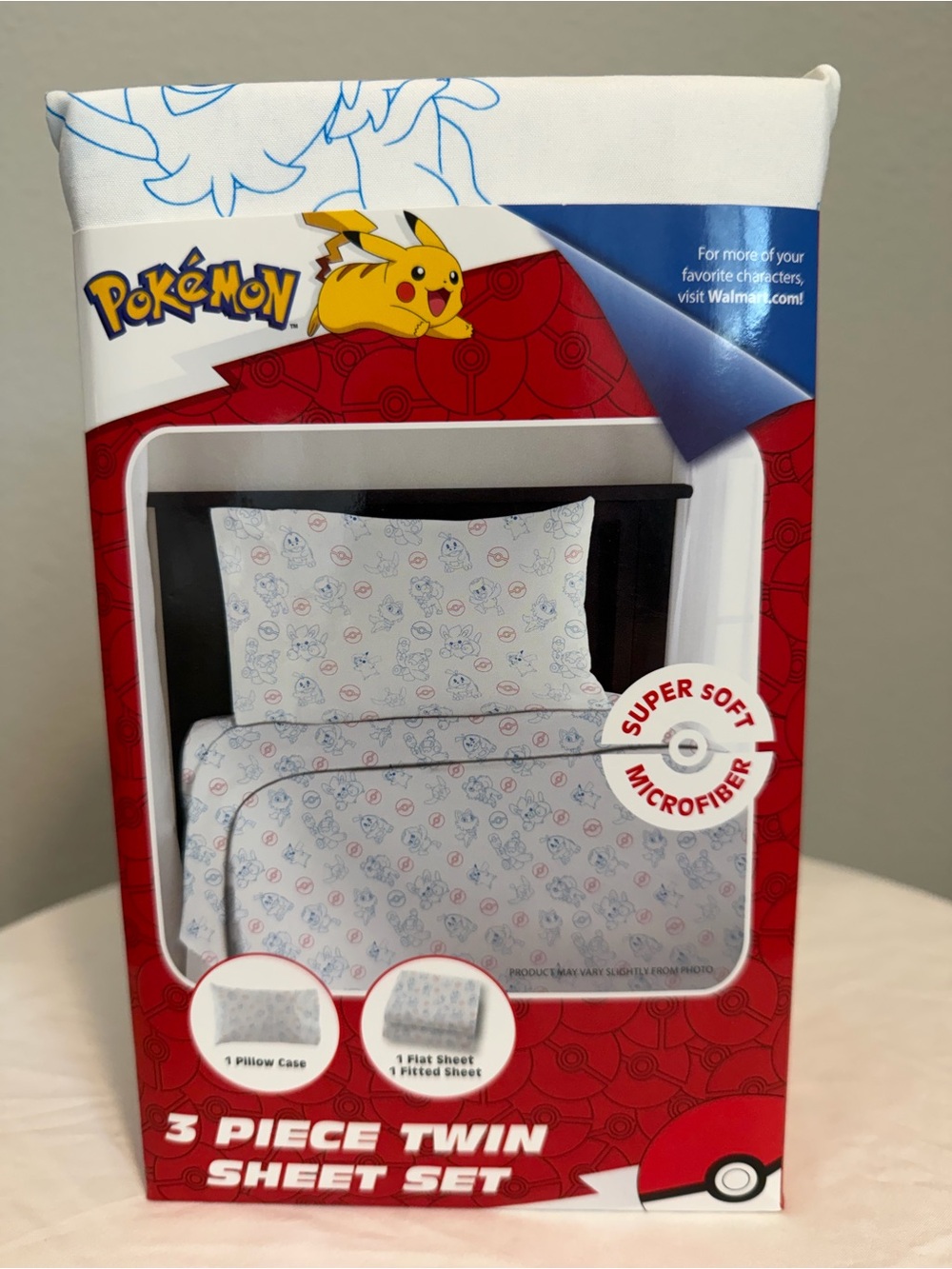 Pokemon Twin Sheet Set - White with Blue & Red Prints